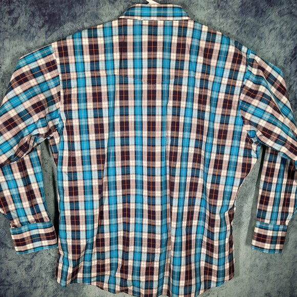 Wrangler Pearl Snap Blue Plaid Western Shirt Men's 2XL Long Sleeve Rodeo XXL - Picture 5 of 6